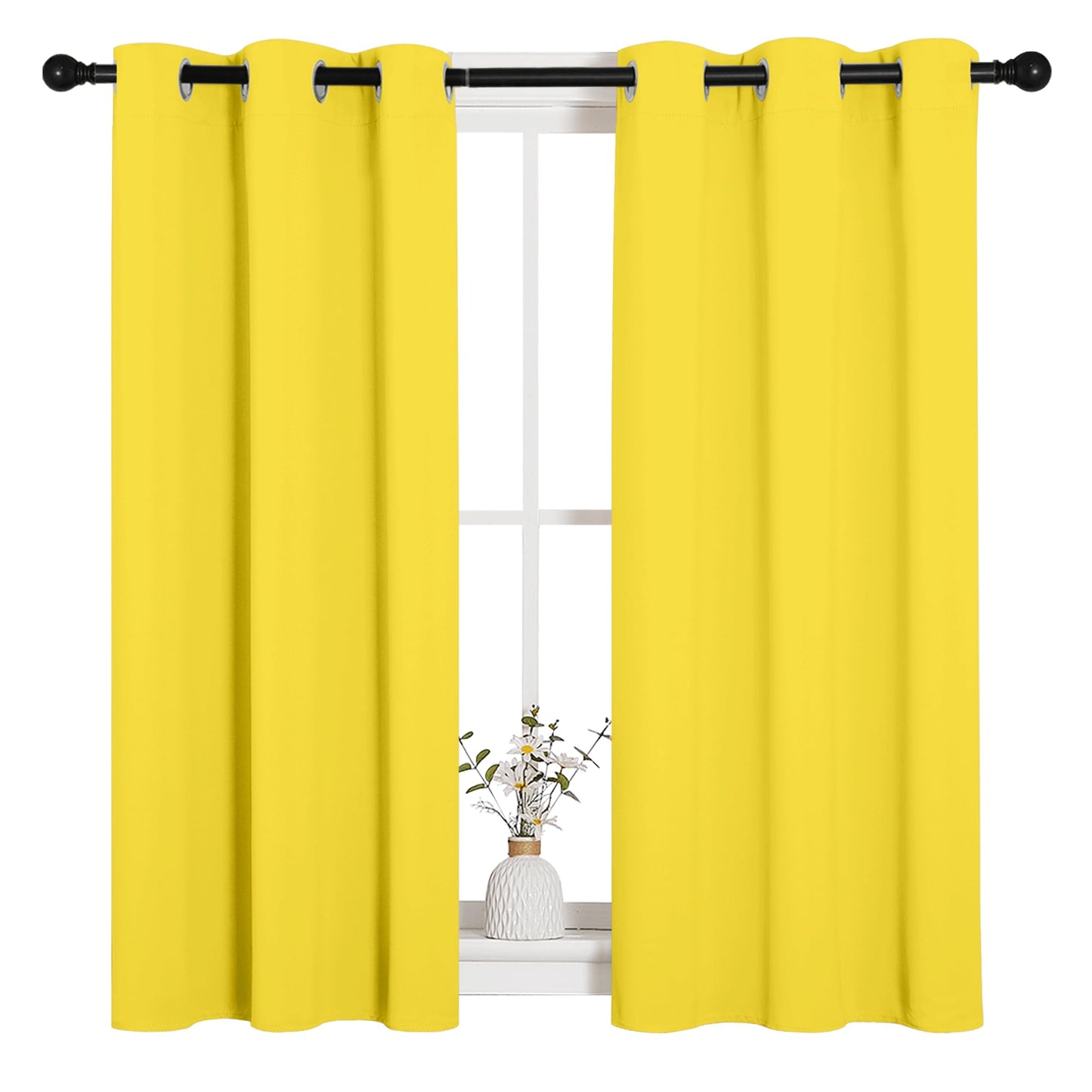 NICETOWN Bedroom Curtain Panels Draperies, Thermal Insulated Solid Grommet Curtains/Drapes (Bright Yellow, 1 Pair, 34 by 45-inch)