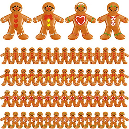 Christmas Gingerbread Man Ornaments Bulk PVC Mini Figurines - 60 Pieces, 4 Styles