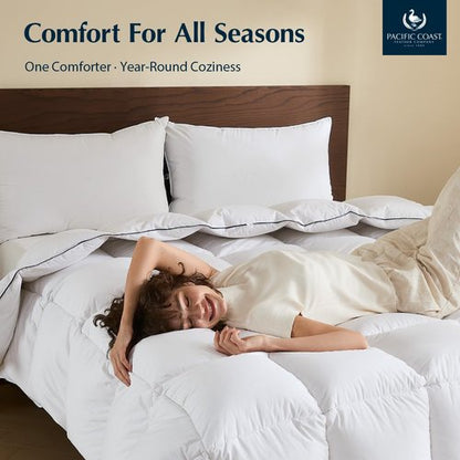 Pacific Coast Premium Goose Down Fiber Comforter King Size, 420TC 100% Australian Cotton Shell, All-Season Comforter with Hidden Baffle Box & Double-Stitched Piping (106"x90")