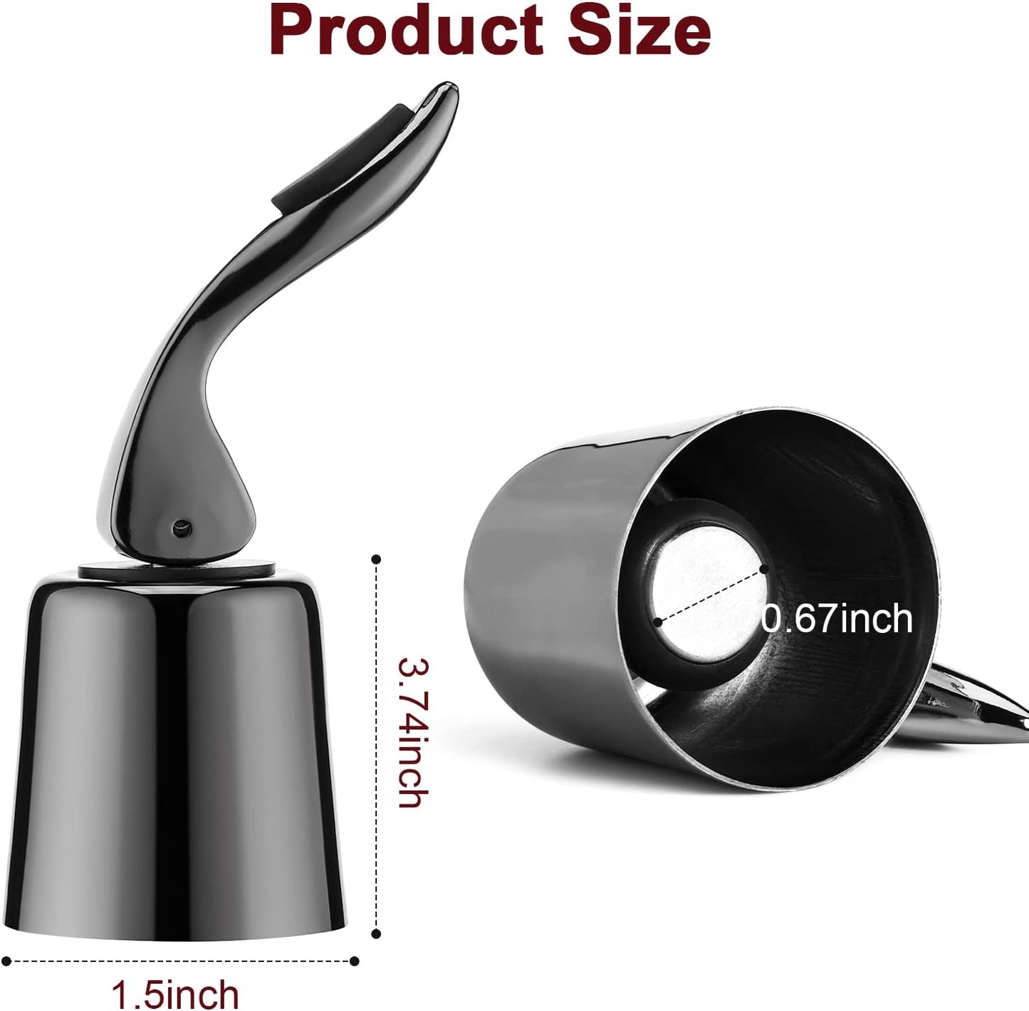 Wine Stoppers for Wine Bottles with Stainless Steel Vacuum Wine Bottle Stopper with Silicone Reusable Wine Corks, Leak proof Keep Fresh Suitable for Red&White Bottle (Black, 2 Pack)