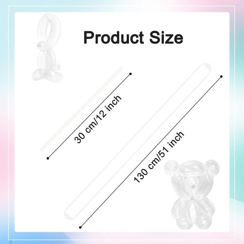 260 Clear Long Balloons by [Brand Name] - Perfect for Balloon Arches & Animal Twisting | 100Pcs Skinny Stretchy Tie Balloons