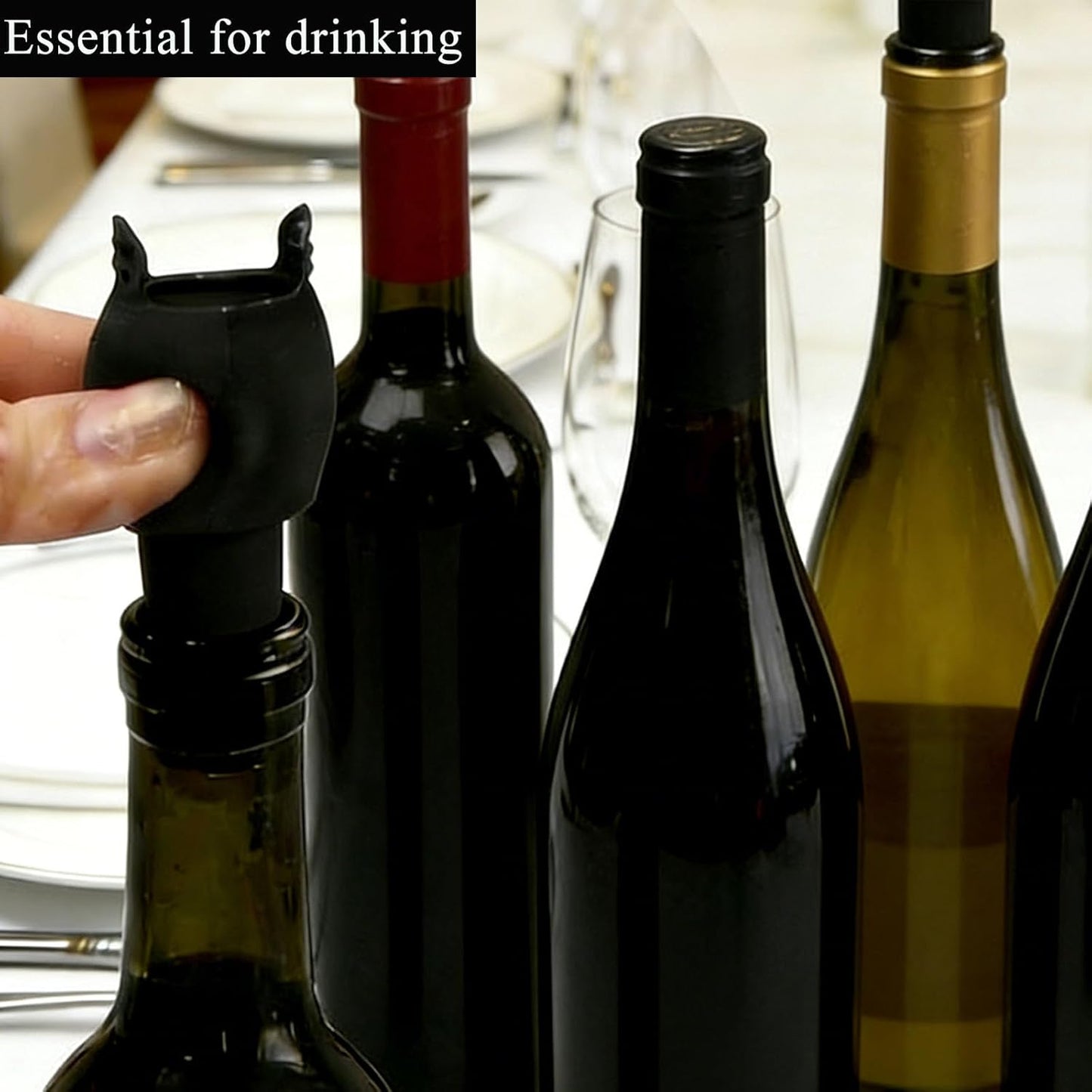 Silicone Wine Stopper, Reusable Double-Sealed Anti-Drop Bottle Cork, Silicone Wine Bottle Covers for Wine Bottles, Set of 4