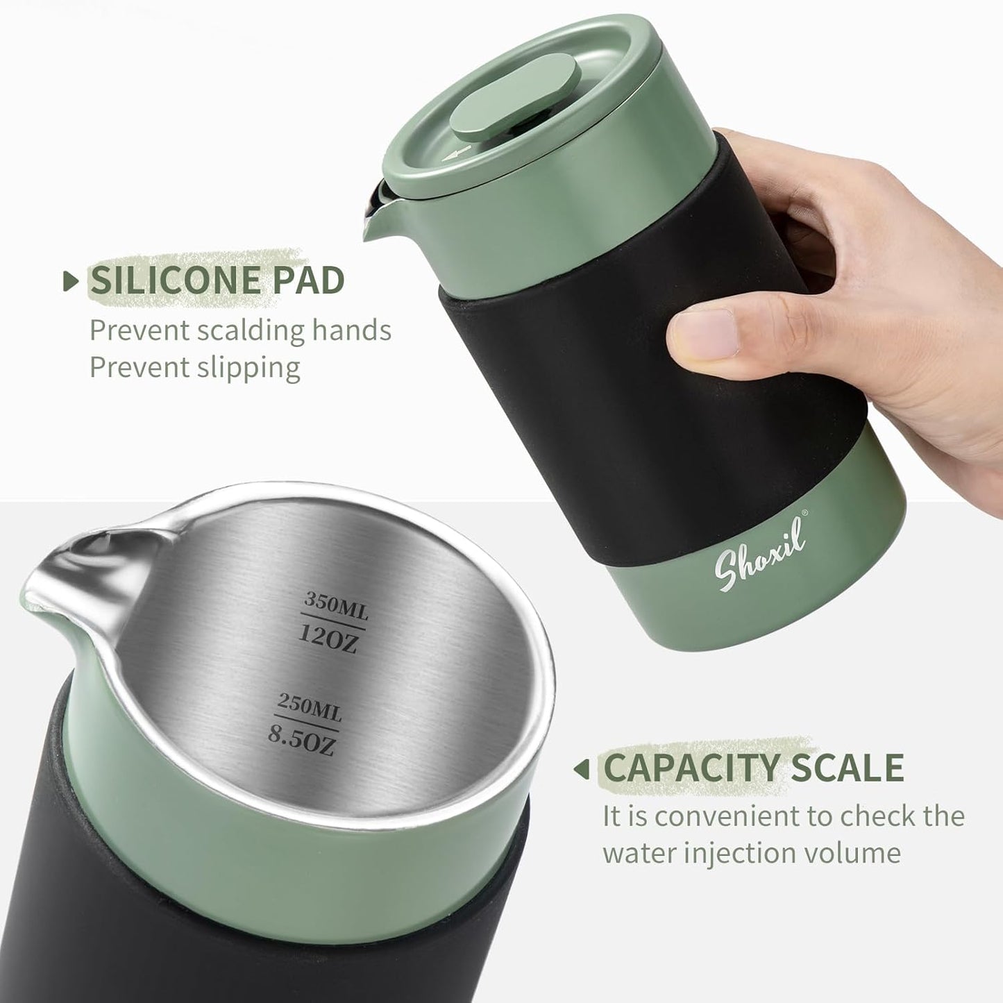 Skiennix French Press - 350ml Stainless Steel Coffee Maker | Portable 2-Cup Cafetiere for Ground Coffee