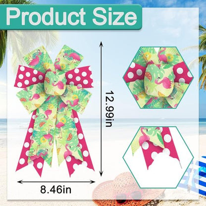 Estivaux Summer Wreath Bows - 2-Piece Set with Green & Pink Burlap Flamingo Design for Beach Decor