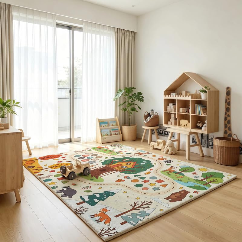 Tree House Learning Rug 3x5 ft - Kids Bedroom Educational Play Mat with Forest Design - Variation of THIS listing