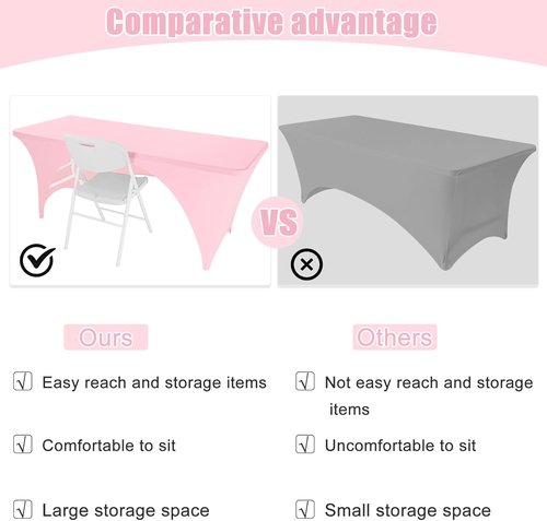 Fivenl Spandex Rectangle Tablecloths - 72 x 30 Inch Pink Stretch Fitted Covers for 6FT Tables | Washable for Parties & Events