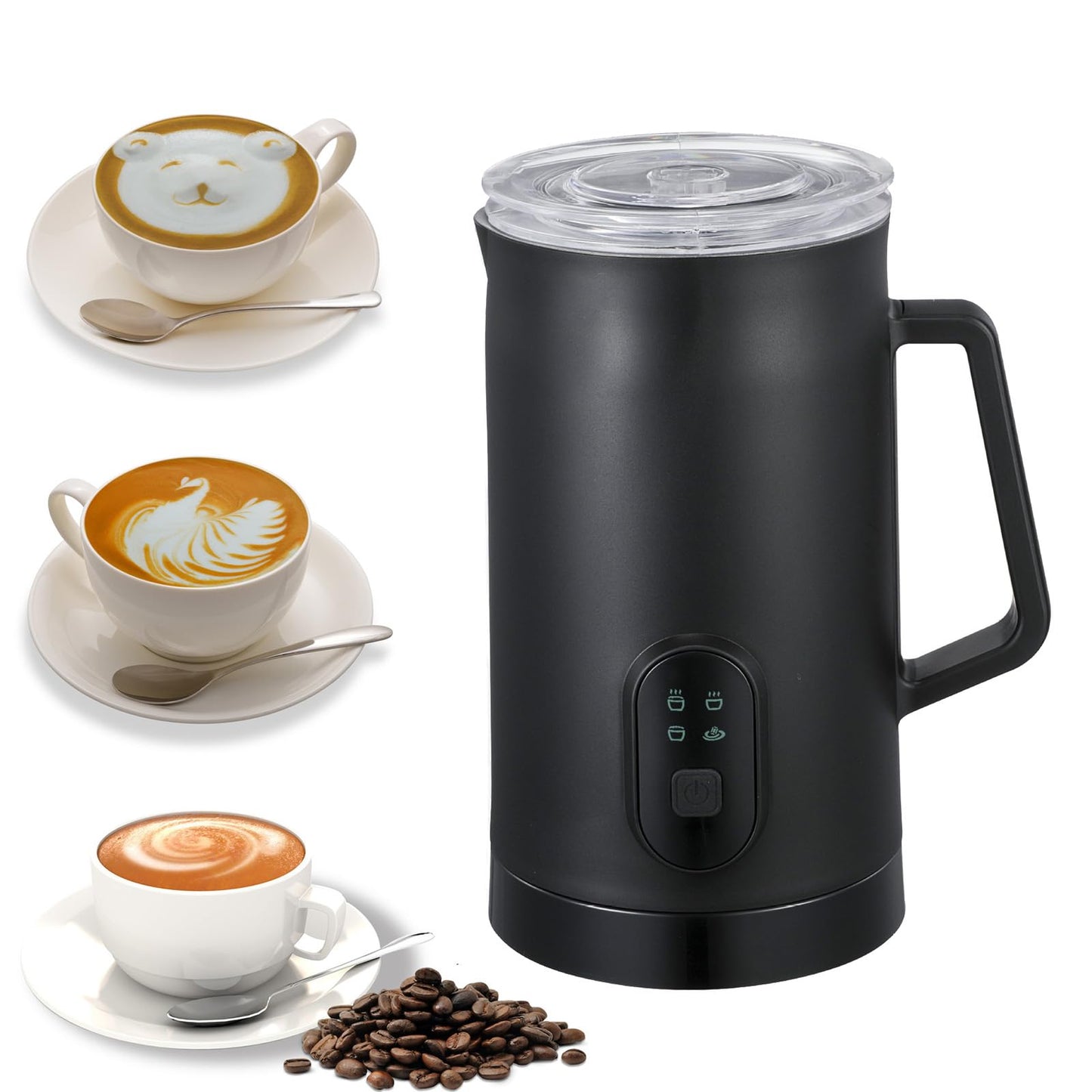 Milk Frother, Coffee Frother, 4-in-1 Milk Frother and Steamer, Automatic Warm and Cold Electric Frother, Hot and Cold Foam Maker and Milk Warmer for Coffee, Latte, Cappuccino, Macchiato,Hot Chocolate