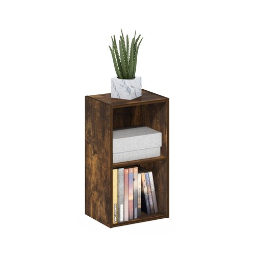 Furinno PASIR Book Shelf, 2-Tier Modern Bookshelf, Open Shelves Bookcase 9 x 12 x 21, Easy Assembly, for Living Room, Bedroom, Home Office, Amber Pine