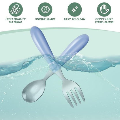 Dandat 48 Pcs Toddler Utensils Kids Silverware Set Stainless Steel Baby Forks and Spoons Toddler Safe Flatware Metal Kids Cutlery with Round Thick Grip Handles for Self Feeding, Dishwasher Safe