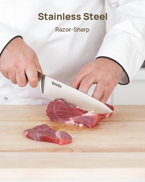 Kitchen Knife Sets with Block 15-Piece, Otirilo Stainless Steel Cooking Knife Set,Ultra-Sharp Blades,High Carbon Steak Knives Razor-Sharp Chef's Knife Set with Sharpener,Dishwasher Safe Cutlery