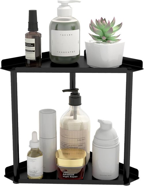 Jesginboo 2-Tier Bathroom Counter Organizer - Stylish Vanity Shelf for Skincare & Makeup | Black