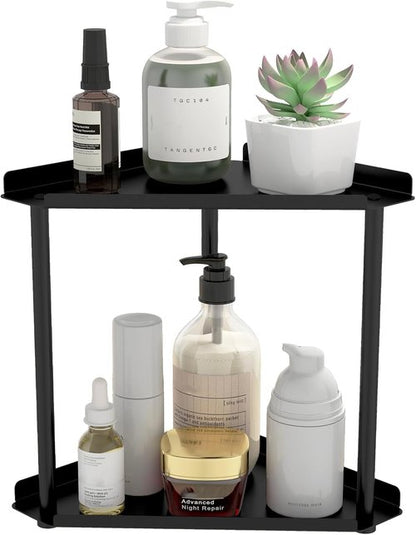 Jesginboo 2-Tier Bathroom Counter Organizer - Stylish Vanity Shelf for Skincare & Makeup | Black