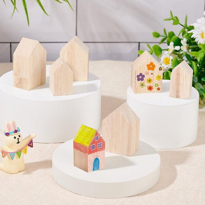 OLYCRAFT Unfinished Wood House Shaped Blocks - 12 Pcs in 4 Sizes for Farmhouse Decor | Crafting & DIY