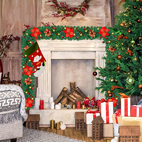 Pre-Lit Christmas Garland with LED Lights 9 Ft Indoor Outdoor Holiday Decor