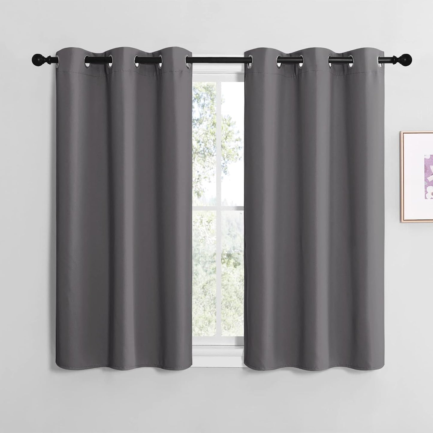 NICETOWN Grey Blackout Curtain Panels - Thermal Insulated Grommet Top Drapes | 2 Panels, W34 x L36-Inch