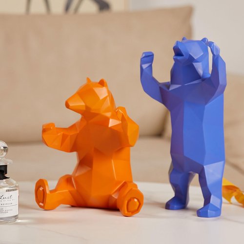 Bear Sculpture Statue - Modern Polyresin Animal Figurine for Home Decor | Yellow 9-Inch Gift