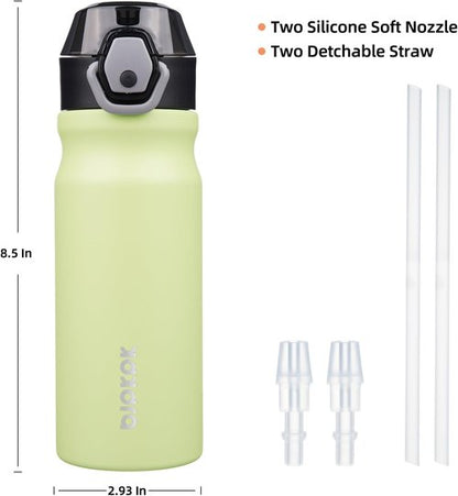 BJPKPK Insulated Water Bottle - 18oz Stainless Steel Flask with Straw & Carry Handle | Macaron Green