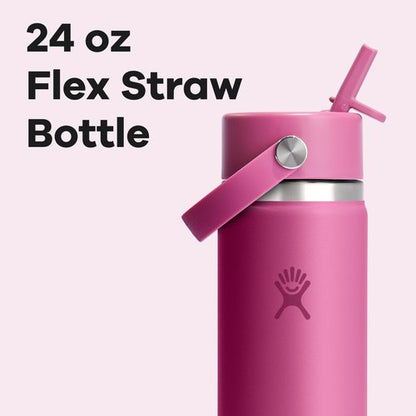 Hydro Flask Water Bottle - Insulated Stainless Steel - 24 Oz Wide Mouth with Flex Straw Lid in Reef Pink