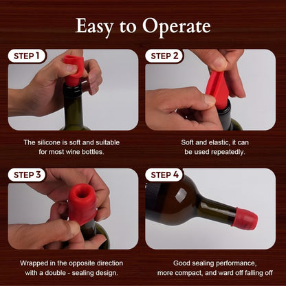 Silicone Wine Stopper, Reusable Wine Bottle Stoppers with Airtight Seal, Flexible Bottle Sealer for Wine Beer Champagne, Easy Clean Wine Saver for Home Bar (4)