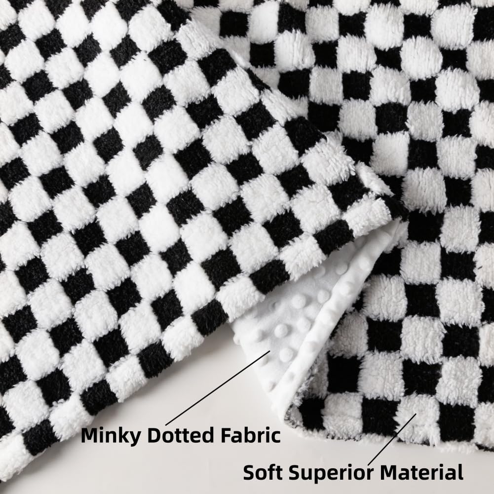 Soft Checkered Baby Blankets for Unisex Girls or Boys Breathable Gender Neutral Nursery Double Layer Blankets with Dotted Backing for Newborn Toddlers (30” X 40”)