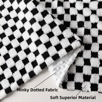 Soft Checkered Baby Blankets for Unisex Girls or Boys Breathable Gender Neutral Nursery Double Layer Blankets with Dotted Backing for Newborn Toddlers (30” X 40”)