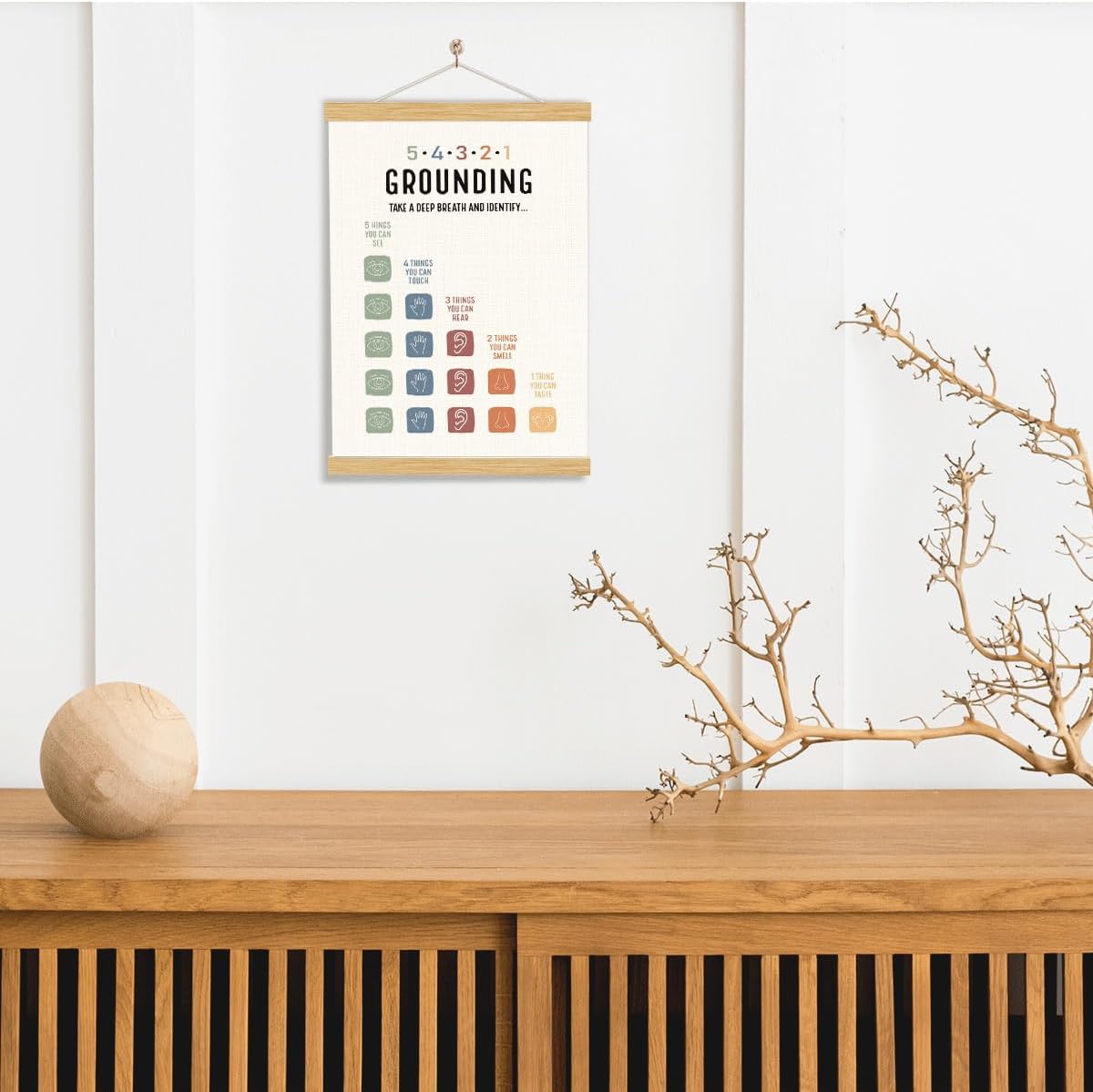 YGSDZY Grounding Technique Exercise Poster - Therapy Office Decor & Classroom Wall Art | Wood Hanger