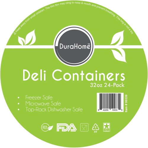 DuraHome - 32 oz Deli Food Storage Containers | Leak-Proof, Freezer Safe, Microwaveable - Pack of 24 Clear Plastic