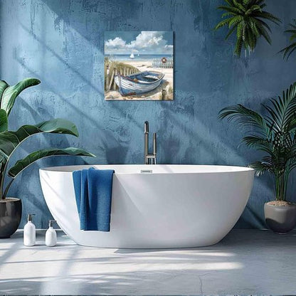 Bathroom Decor Beach Wall Art Ocean Theme Blue Picture Canvas Print Modern Coastal Artwork Framed Hanging Dining Office Living Room…