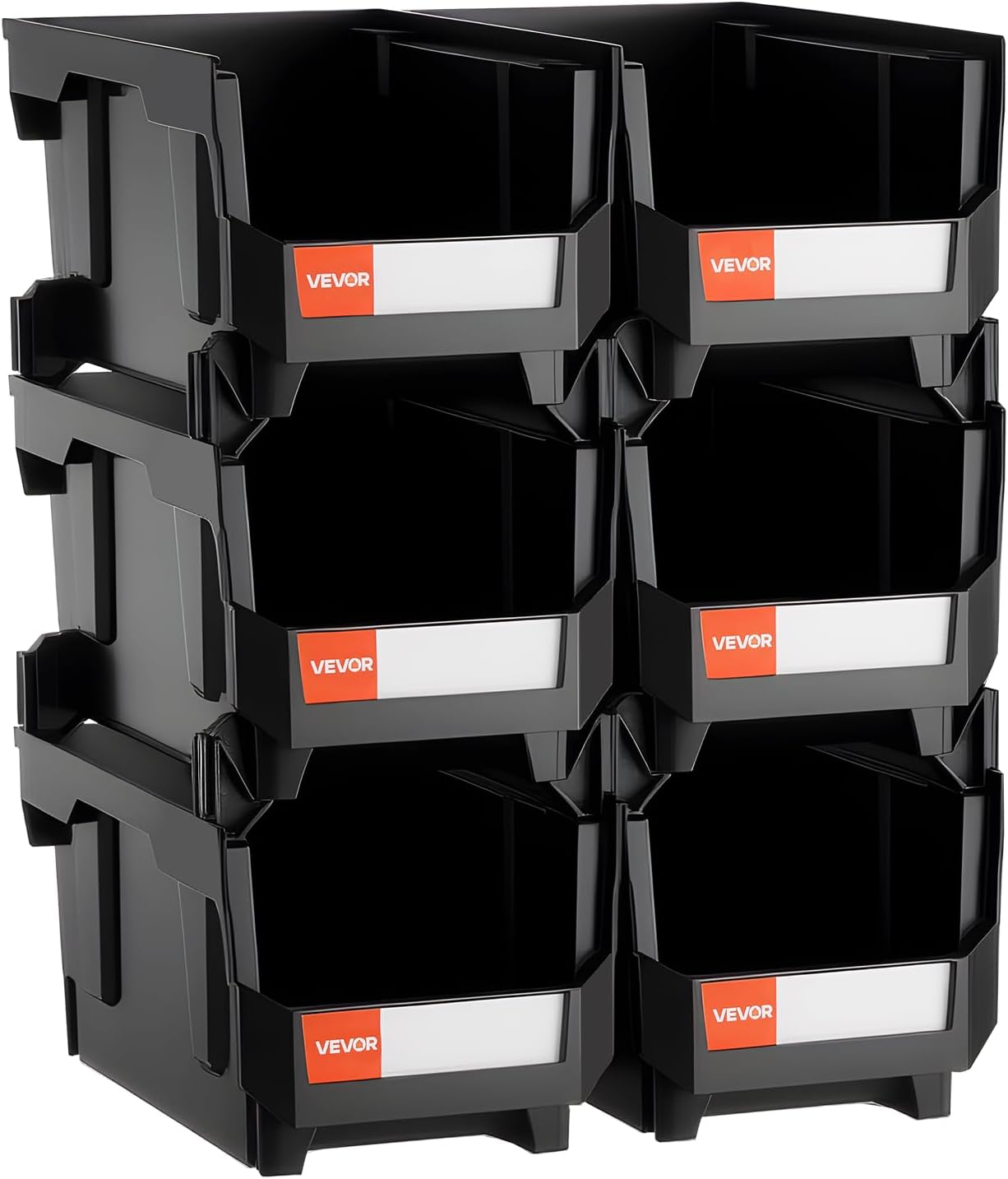 VEVOR Stackable Plastic Storage Bins - 6 Pack Organizing Containers for Closet, Garage, Office | 14.8 x 8.5 x 7.1 Inch, Black