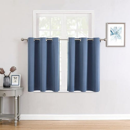 ChrisDowa Small Window Curtains - Grommet Thermal Insulated Room Darkening Panels, Stone Blue, 42 x 36 Inch