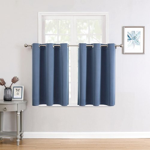ChrisDowa Small Window Curtains - Grommet Thermal Insulated Room Darkening Panels, Stone Blue, 42 x 36 Inch