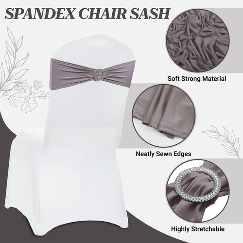 MDS Premium Stretch Spandex Chair Sashes - Pack of 100 with Buckle Slider for Weddings & Events | Silver Gray