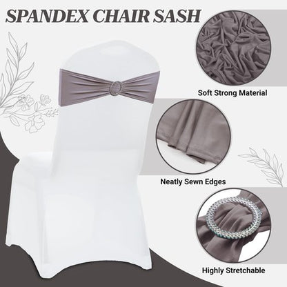 MDS Spandex Chair Sashes - Premium Stretch Covers with Buckle Slider | Universal Fit for Weddings & Events - Silver Gray