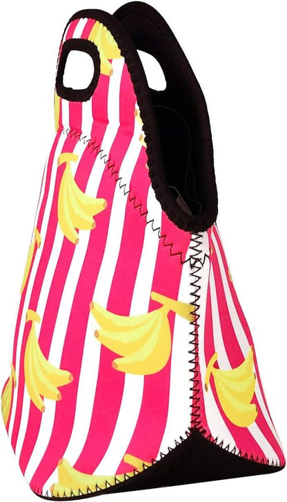 Allydrew Insulated Neoprene Lunch Bag - Stylish Zipper Tote with Bananas and Stripes Design