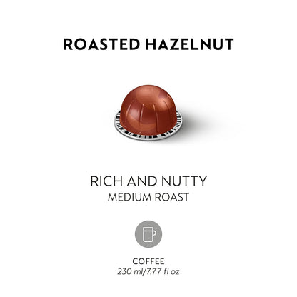 Nespresso Vertuo Roasted Hazelnut Coffee Capsules - Medium Roast, 30 Count Pods for 7.8oz Brews
