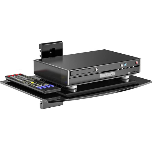 WALI Floating TV Shelf, 1 Tier Glass Projector Shelf for DVD Players, Routers, Game Consoles, Cable Boxes, Living Room Decor, Wall Mount Shelves Hold Up to 17.6lbs (CS201B), 1-Shelf, Black