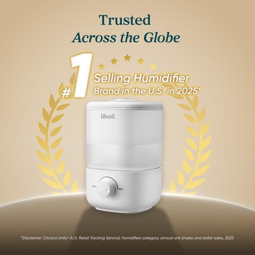 LEVOIT Top Fill Humidifiers for Bedroom, 2.5L Tank for Large Room, Easy to Fill & Clean, 28dB Quiet Cool Mist Air Humidifier for Home Baby Nursery & Plants, Auto Shut-off for Safety, 25H