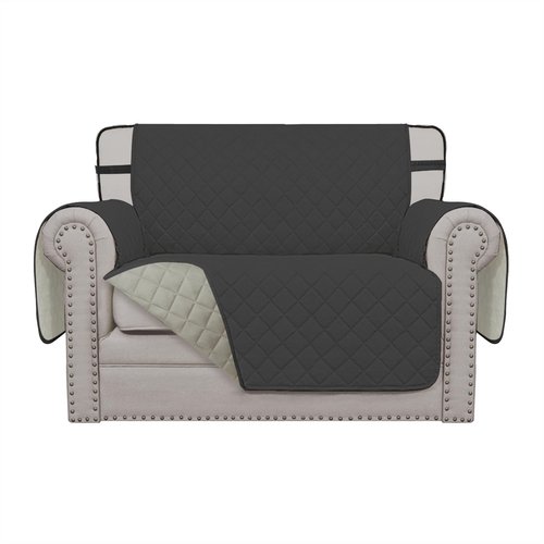 Easy-Going Reversible Chair Cover Washable Sofa Cover for Dogs Water Resistant Couch Slipcover Furniture Protector Cover with Adjustable Straps for Pets (Chair 30 in, Dark Gray/Beige)