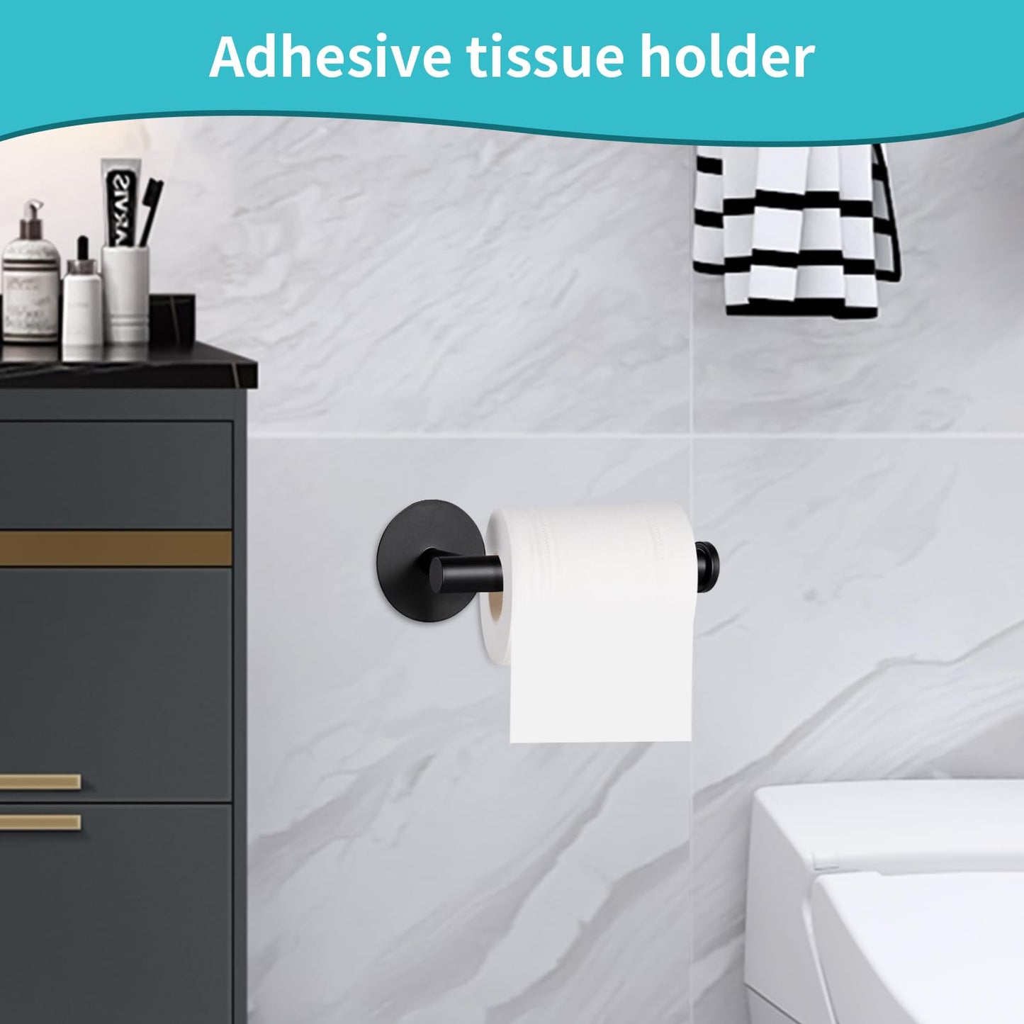 Yagoo Self Adhesive Toilet Paper Holder, SUS304 Stainless Steel Rustproof Toilet Roll Holder No Drilling Adhesive Toilet Tissue Holder for Bathroom Kitchen (1, Black)