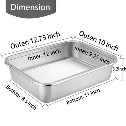 TeamFar Lasagna Pan, 2 PCS Brownie Pan Rectangular Cake Pan Deep Lasagna Pan Stainless Steel for Baking Roasting, 12.75’’×10’’×3.2’’, Deep Dish & Heavy Duty, Sturdy & Dishwasher Safe