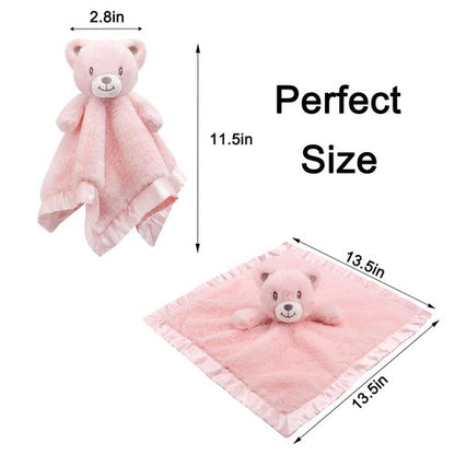 BEILIMU Baby Bear Security Blanket Soft Minky Baby Lovey Animal Plush Blanket Unisex Lovie Gift for Toddler, Boys and Girls, 16 Inch Pink
