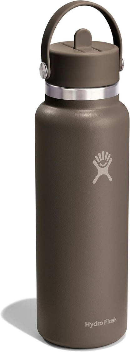 Hydro Flask Water Bottle - Insulated Stainless Steel with Wide Mouth Flex Straw Lid | 40 Oz Sandpiper