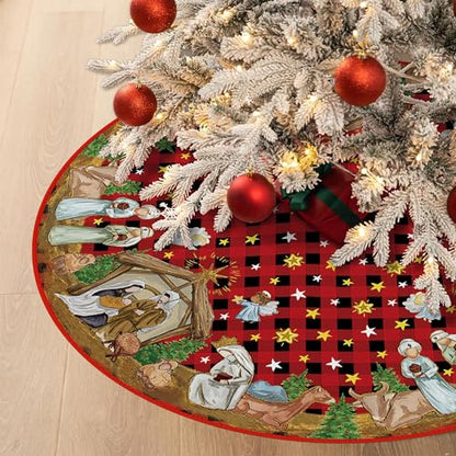 Nativity Holy Night Christmas Tree Skirt 36 Inch - Traditional Holiday Decor