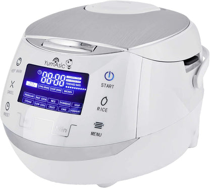 Yum Asia Sakura Rice Cooker - Advanced Fuzzy Logic with Ceramic Bowl | 8 Cup Capacity, White & Silver