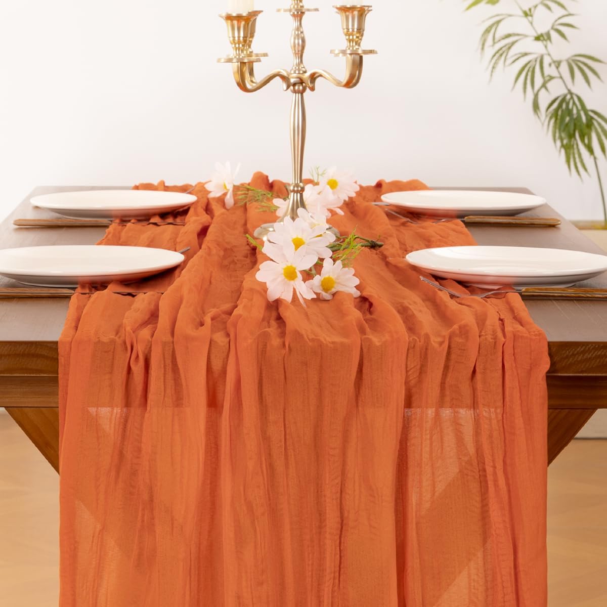 Socomi Cheesecloth Table Runner - 10pcs Orange Boho Rustic Gauze | 120 Inch for Weddings & Parties