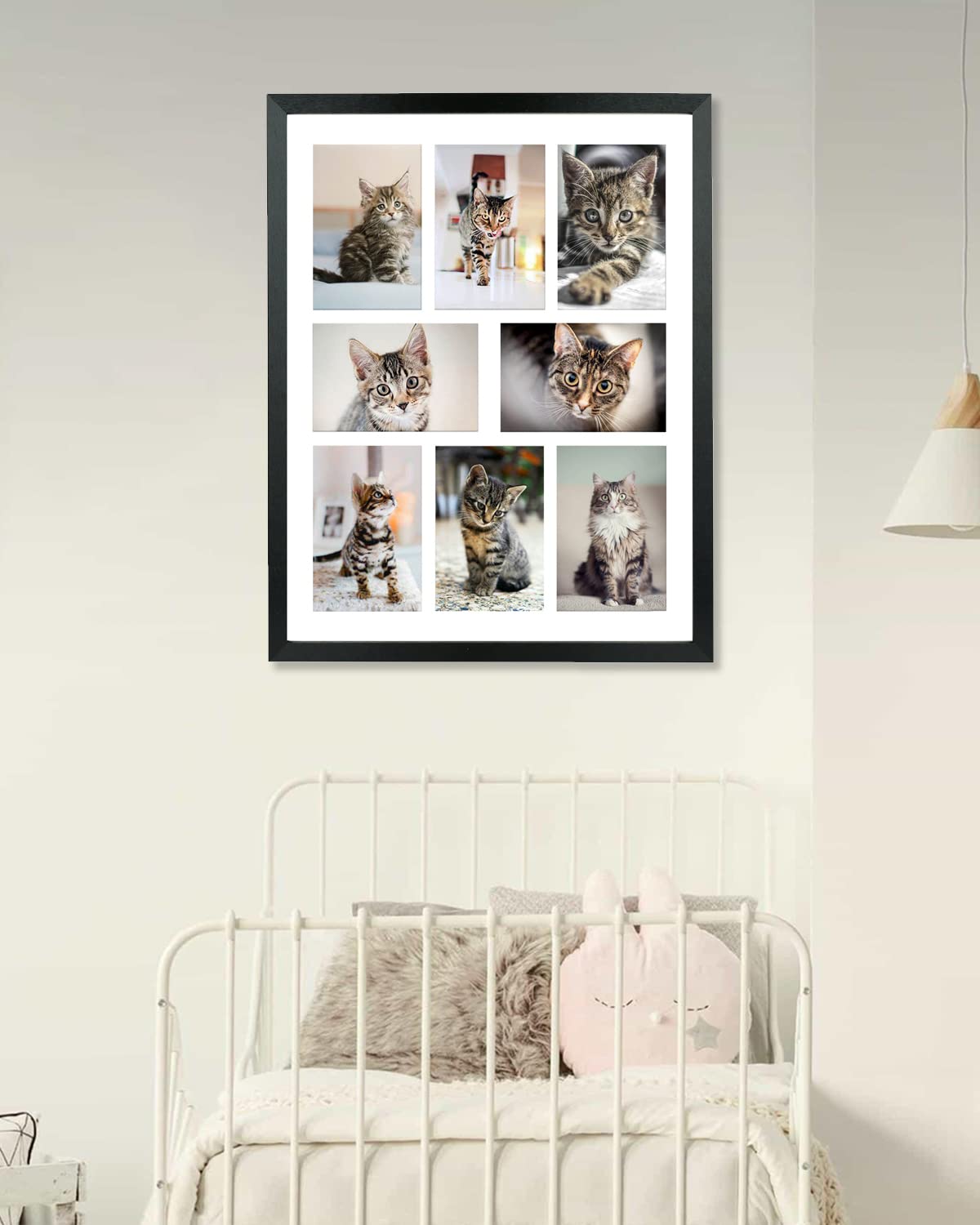 LTYHHK 4x6 Collage Picture Frame 8 Openings Solid Wood, Displays 8 Opening 4x6 with Mat or 16x20 Inch without Mat, Black Family Picture Frame Multi-Photo Set (LMK05a)