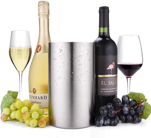 Jolitac Wine Chiller Bucket, Stainless Steel Double Wall Wine Cooler Bucket, Keeps Cold for Hours Wine Bottle Cooler Chiller Insulated Champagne Beer Ice Bucket (1 PC)