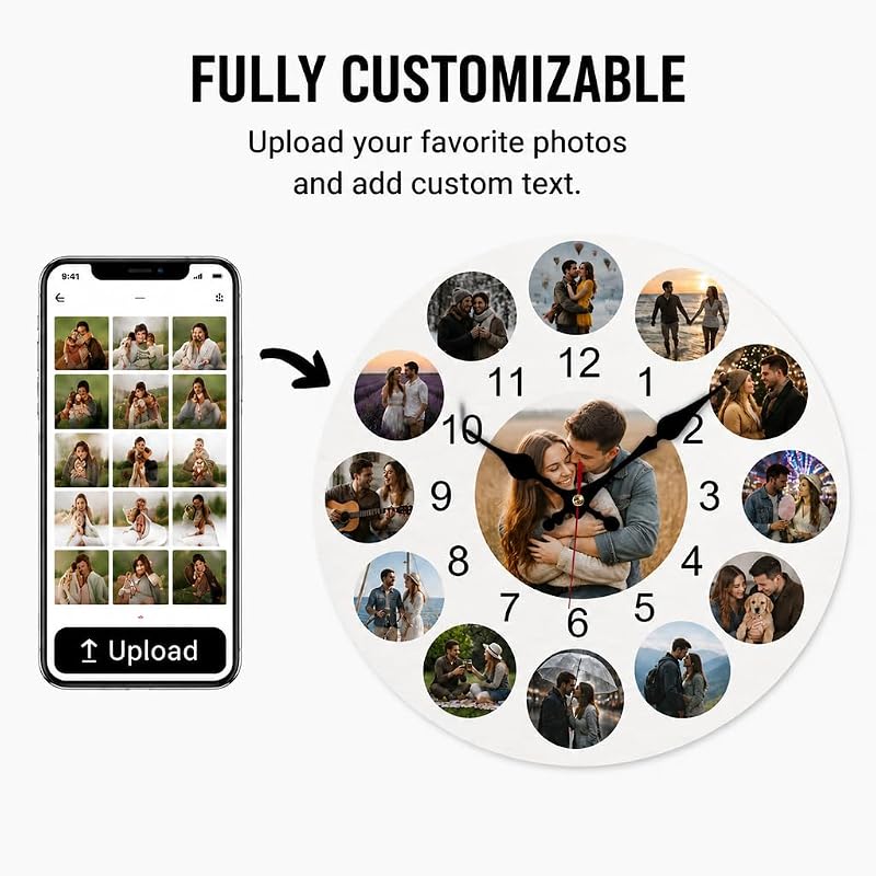Photo Wall Clock - Personalized Wooden Round Clock (Variation Style03-13photos) – Custom Photo Gift