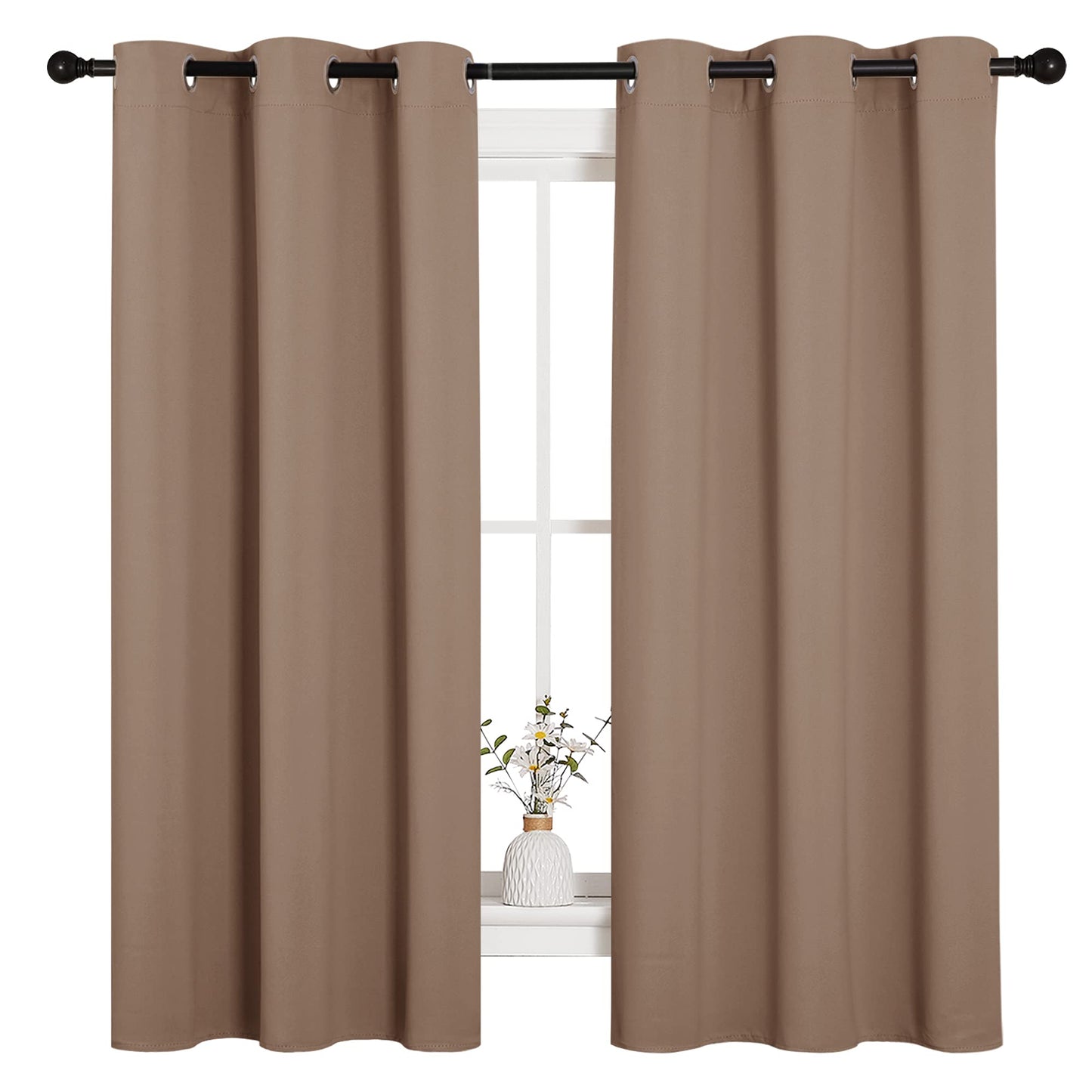 NICETOWN Window Treatment Thermal Insulated Solid Grommet Blackout Curtains/Drapes for Bedroom (Set of 2 Panels, 42 by 63 Inch, Cappuccino)