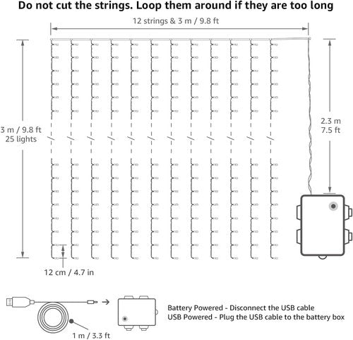 LE Fairy Curtain Lights - 300 LED Battery Operated & USB Plug-In String Lights | 10 x 10 ft for Bedroom, Wedding, Patio